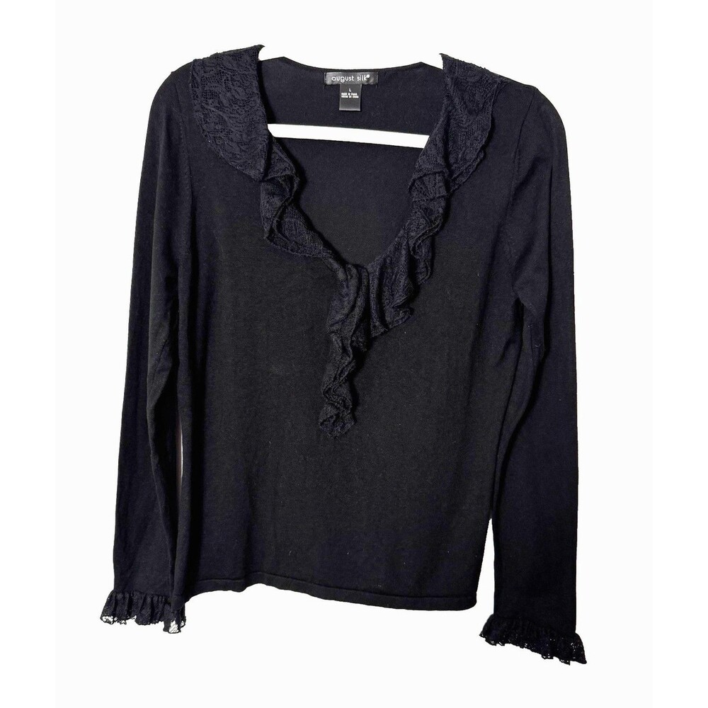 August Silk Size Large Black Long Sleeve Top Whimsigoth Fairy Grunge